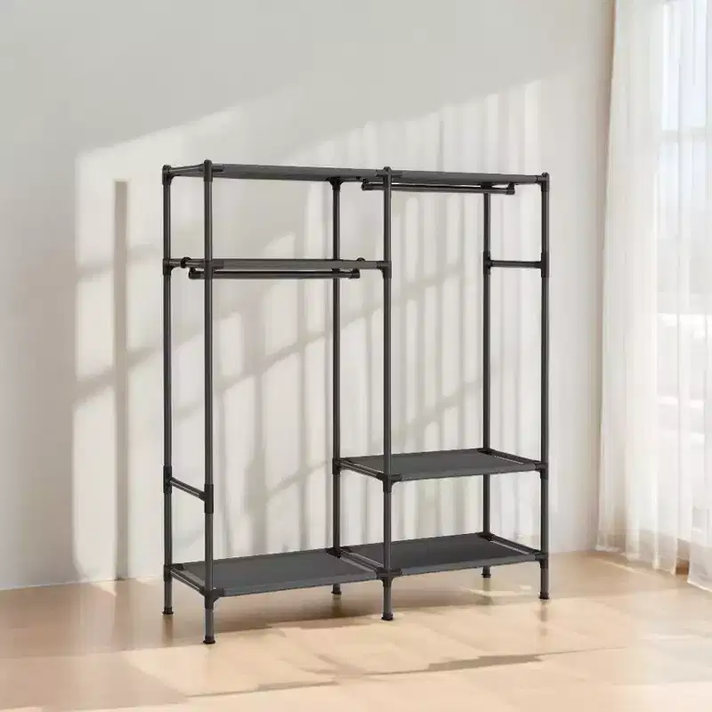 SONGMICS Heavy Duty Clothes Rack 65 Inch Freestanding Portable Wardrobe with Hanging Rails and Shelves Total Load 242 lb Black
