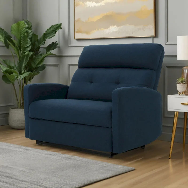 Navy Blue Tufted Power Recliner Chair, Single Seat