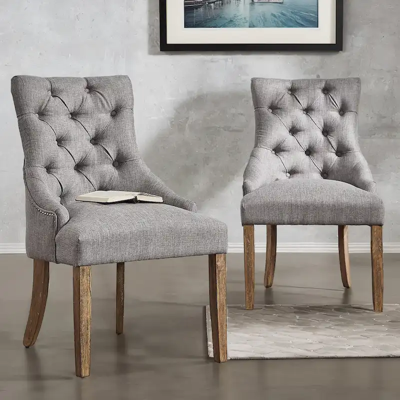 Krakova Linen Button Tufted Curved Back Dining Chairs (Set of 2)