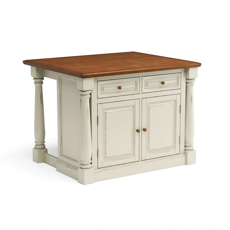 Homestyles Monarch 3-Piece Off-White Wood Kitchen Island Set with Drop Leaf Wood Top - 48' x 25' x 36'