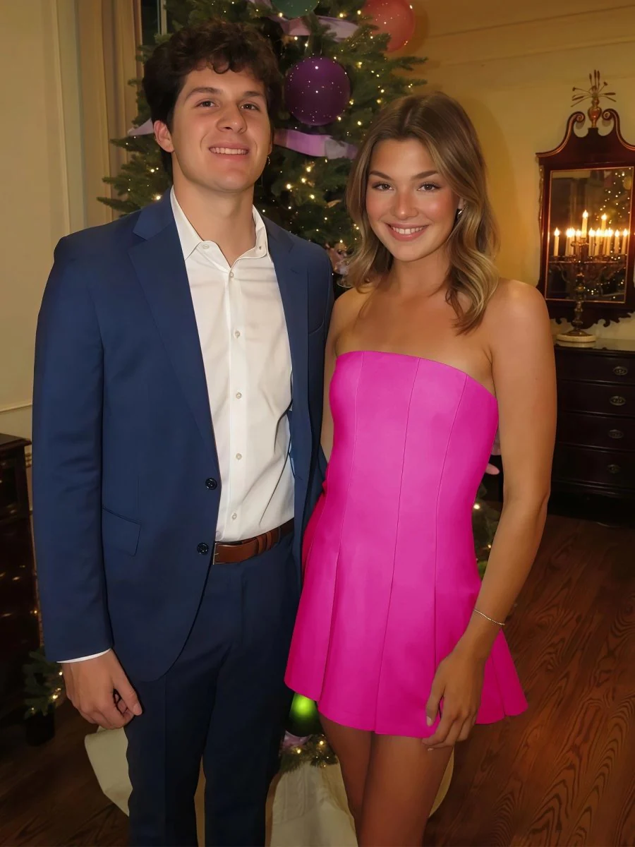 Fuchsia - Strapless Satin Pleated A-line Short Homecoming Dress