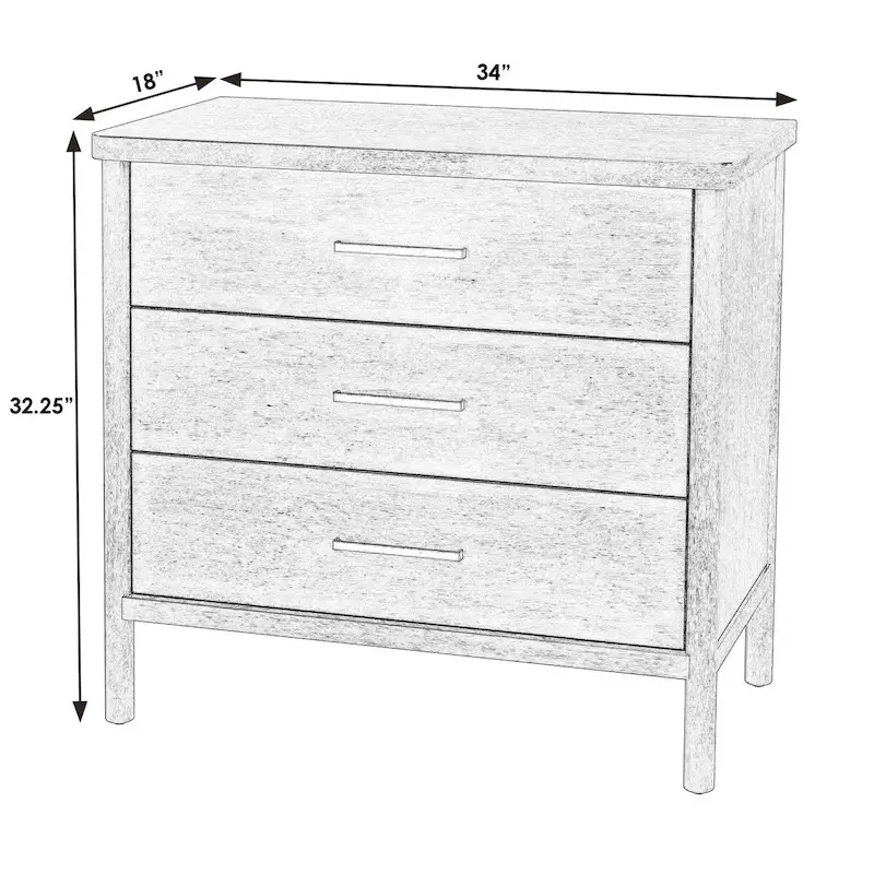 3 Drawer Rounded Leg Wood Dresser
