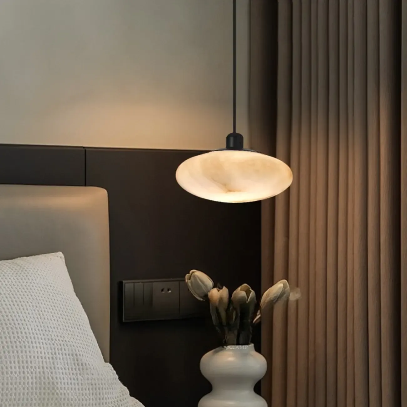 Adjustable Stone White Round Downrods Pendant Light