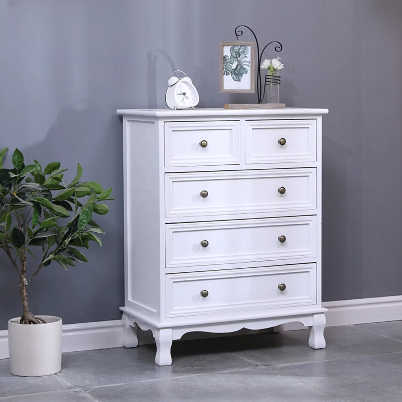 Rustic White Wooden Cabinet for Living Room with Drawers