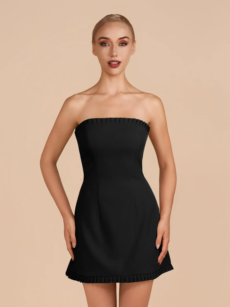 Black - A-Line Strapless Ruffles Short Homecoming Dresses