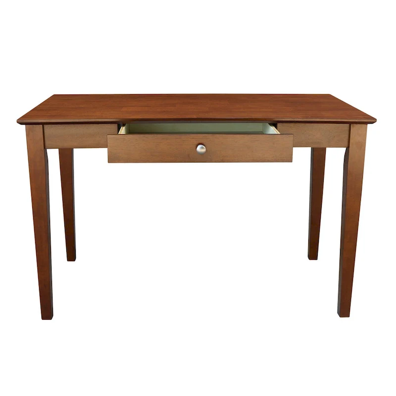 Solid Parawood Writing Desk with Drawer – Unfinished / Espresso / Beach White / Washed Gray Taupe