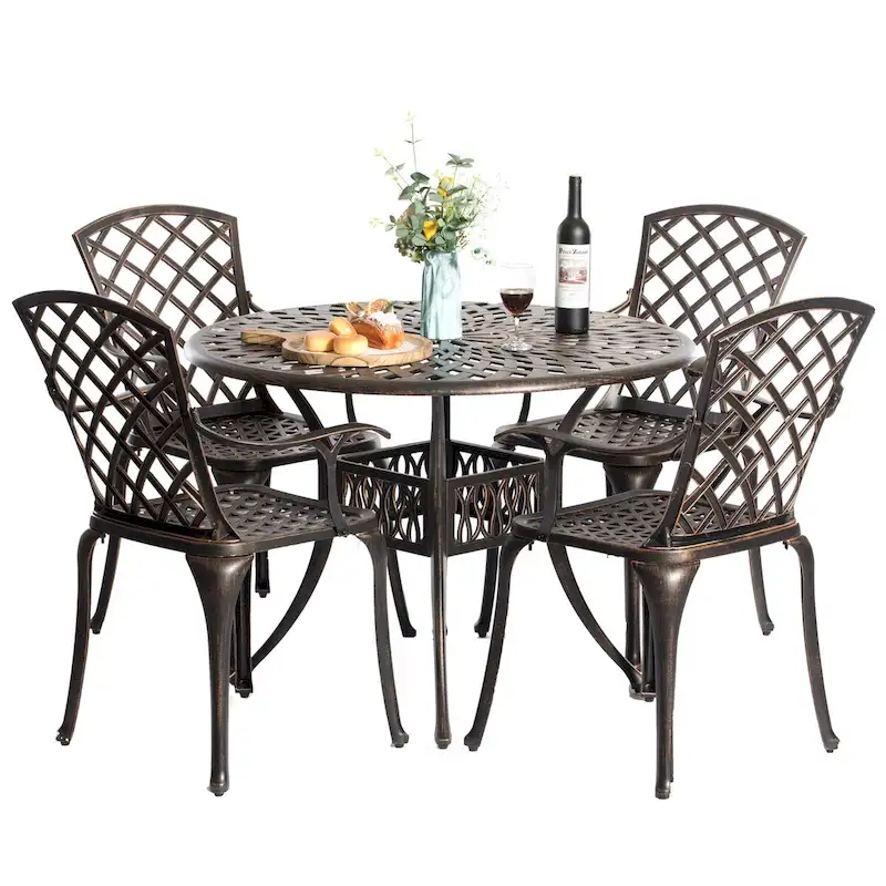 Indoor and Outdoor Bronze Dinning Set 4 Chairs with 1 Table - N/A