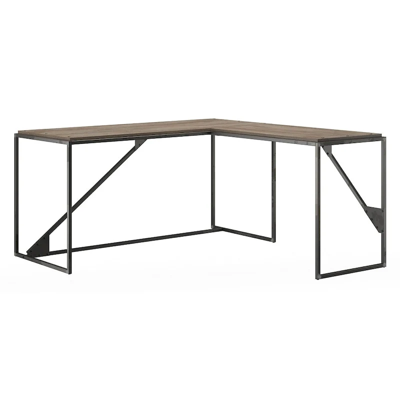 Rustic Gray L Shaped Industrial Desk with Steel Frame for Adults
