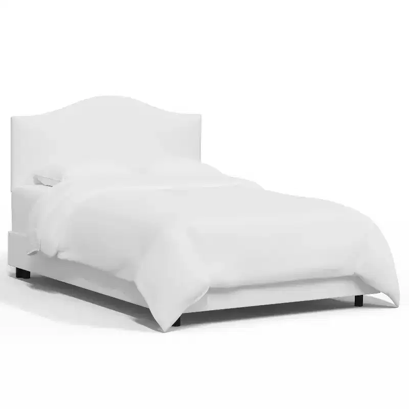 Skyline Furniture Full Janeth Curved Bed Velvet White: Elegant Camelback Design, Pine Frame, Polyester Fiber Fill