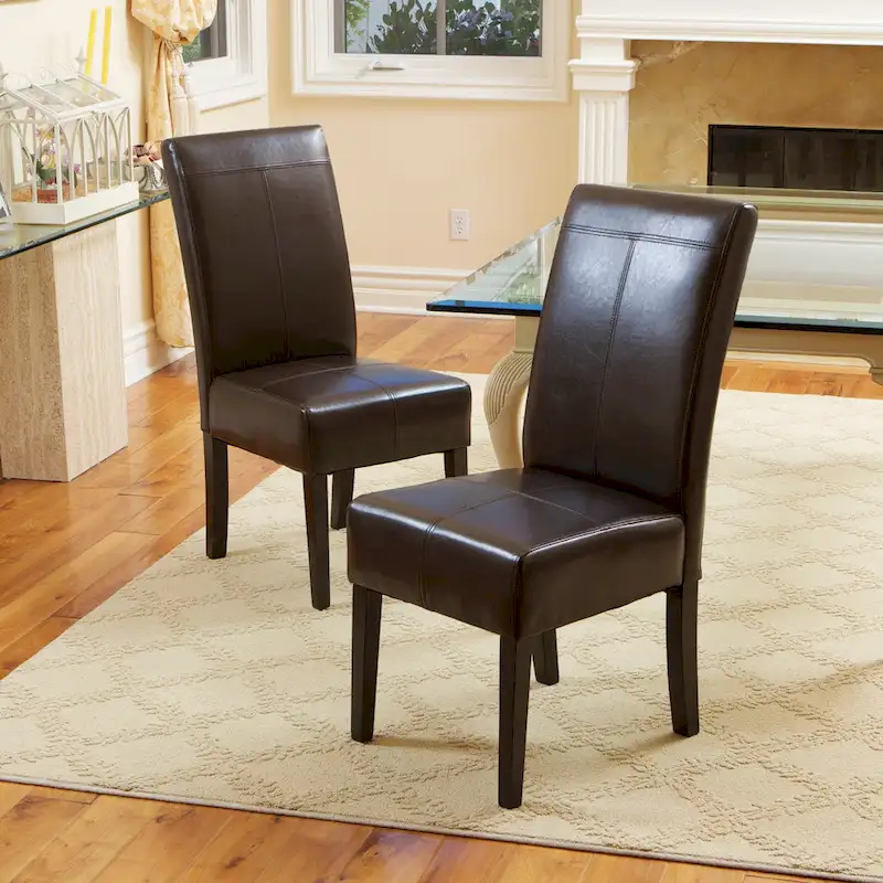 Brown Upholstered T-Stitch Dining Chair, Set of 2