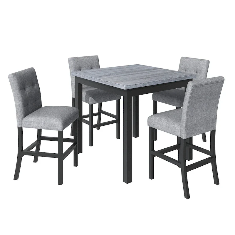 5 Piece Counter Height Dining Set, Wood Dining Table Set with Rectangle Table and 4 Upholstered High Back Chairs