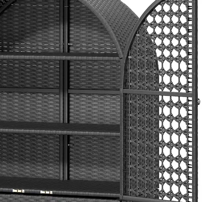 Moasis 65 Tall Arched Wicker Kitchen Pantry Cabinet,Farmhouse Cupboard with 3 Shelves & 2 Drawers