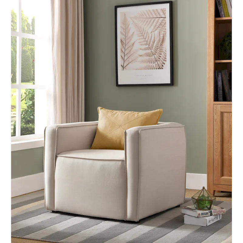Cream/Yellow Contemporary Fabric Accent Chair, Single Seat