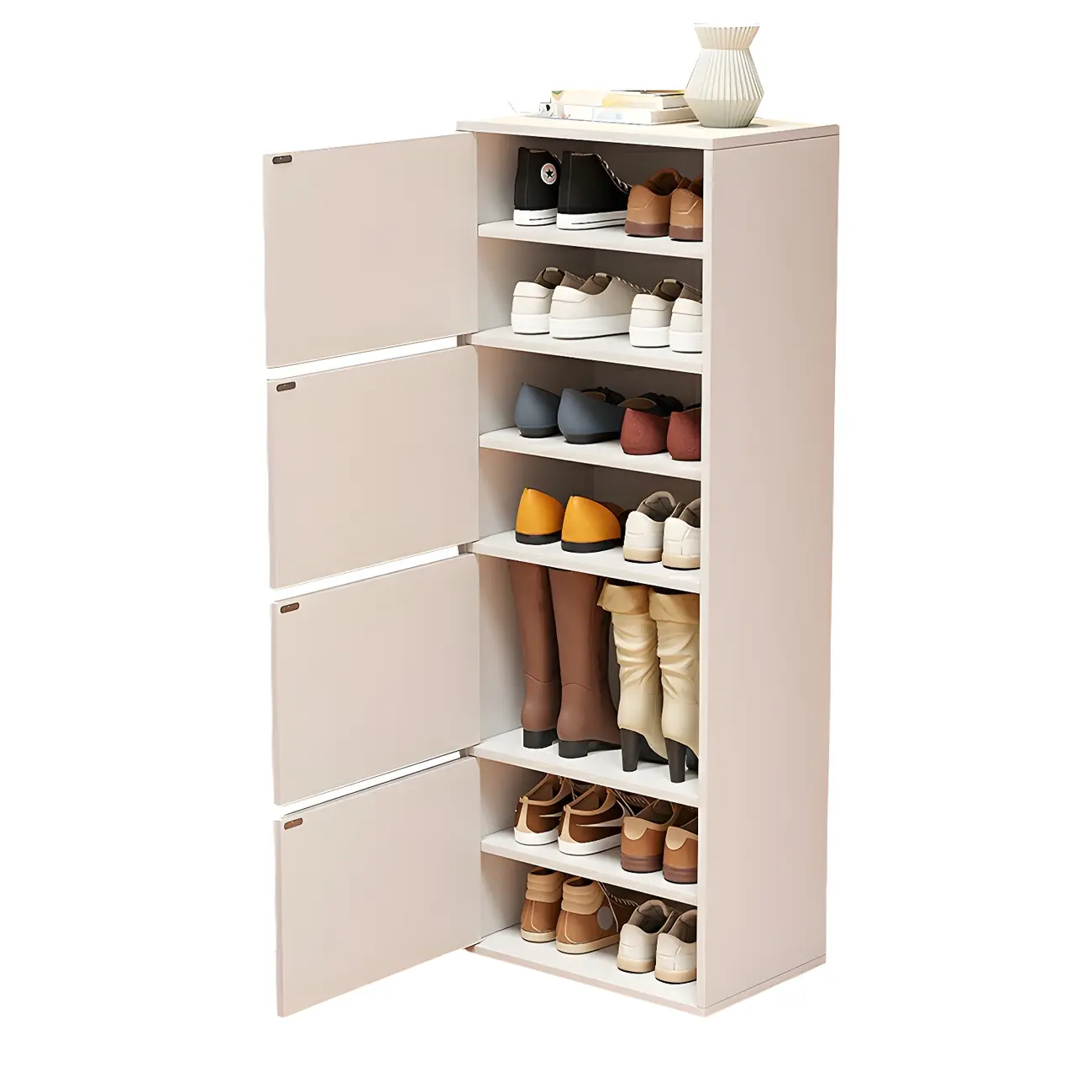 Modern White Tall Shoe Cabinet with Adjustable Shelves