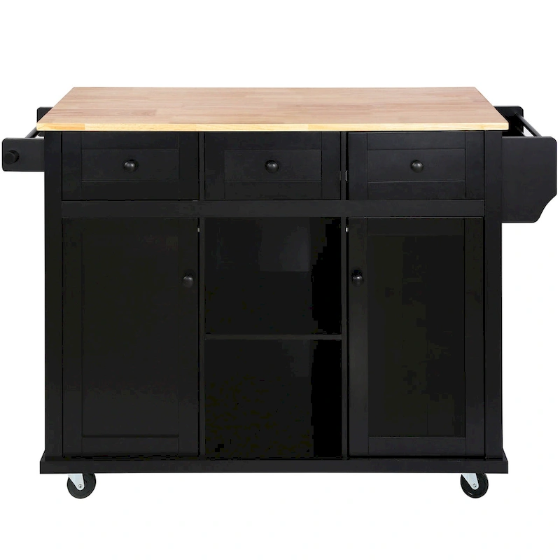Kitchen Cart with Rubber wood Drop-Leaf Countertop