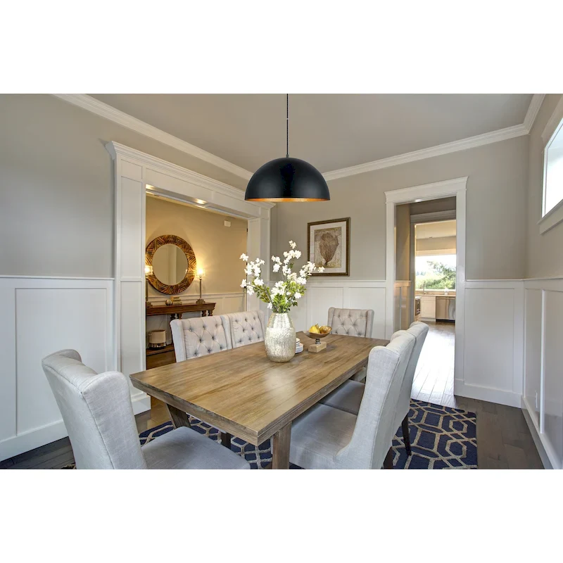 Rafaelino - 1-Light Pendant Structured Black Finish with Black and Gold Leaf Shade - 15.00 L X 15.00 W X 7.50 H