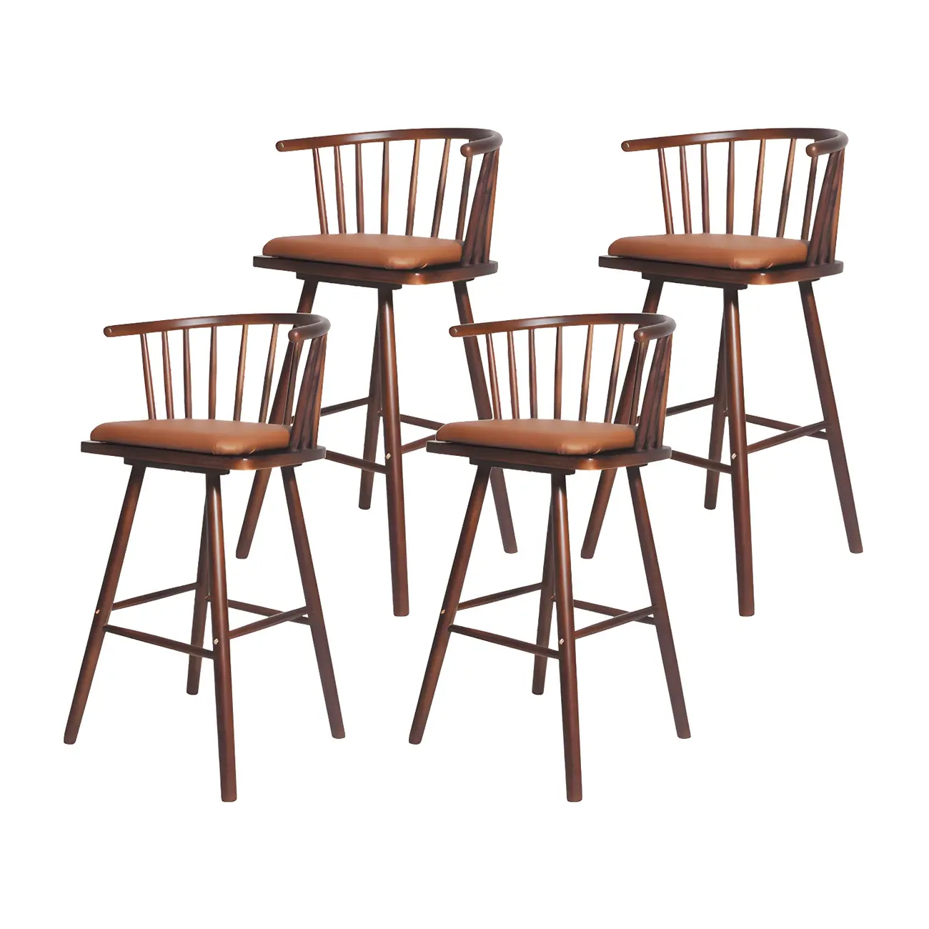 Traditional Wooden Low Back Bar Stool with Cushioned Seat
