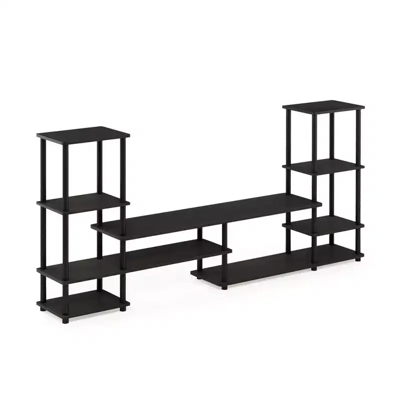 Furinno Multifunctional TV Stand for TV's up To 48 TV Console Entertainment Center Open Bookcase Shelves, Espresso/Black