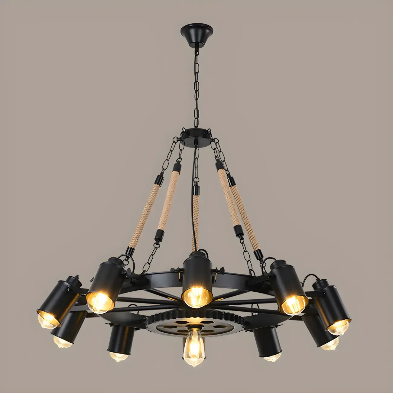 Industrial Chain Mount Black Iron Gear Shape Chandelier