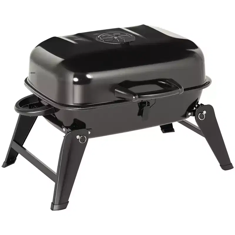 14 Portable Charcoal Grill, Tabletop Outdoor Small Grill with Heat Preservation Net, Venting System, Foldable Legs,for Camping, Backyard, Black