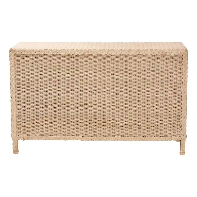 Lanica Japandi Sun-Bleached Braided Rattan 6-Drawer Dresser