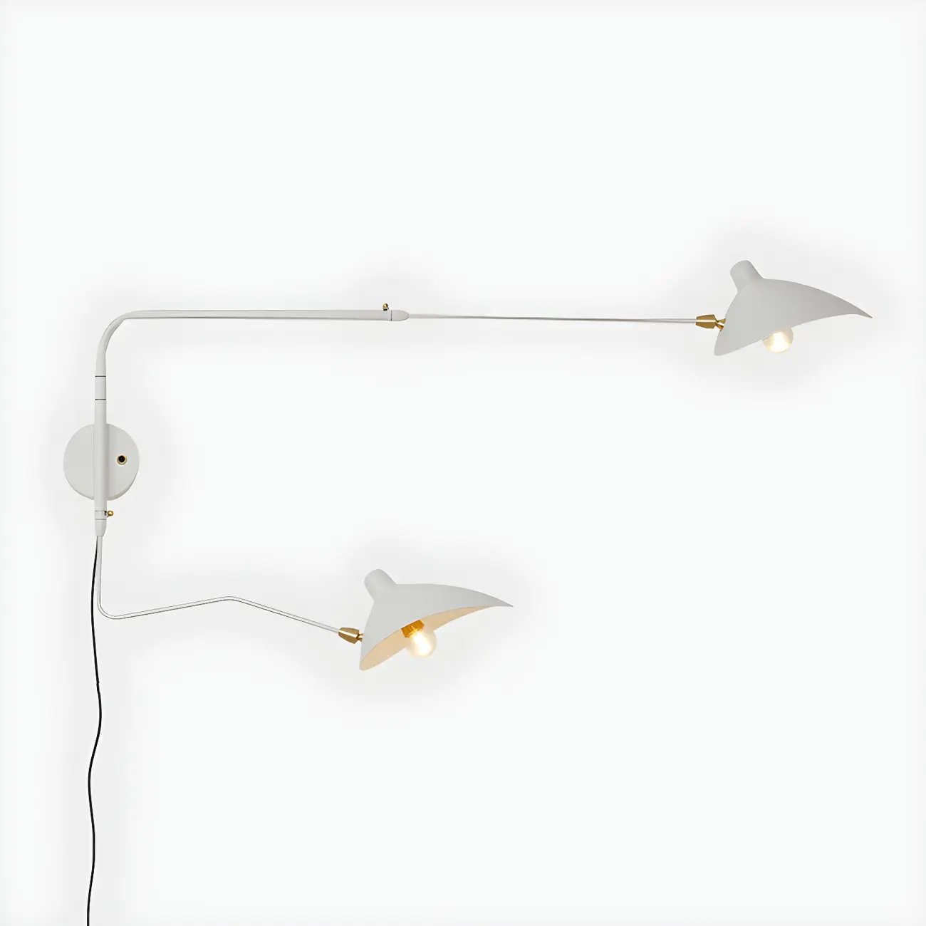 Modern 2-Light White Dual-Arm Swing Arm Wall Light