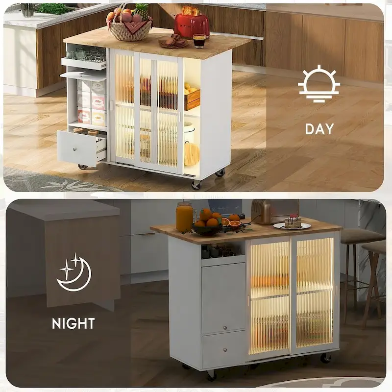 Folding Kitchen Cart with LED Lights