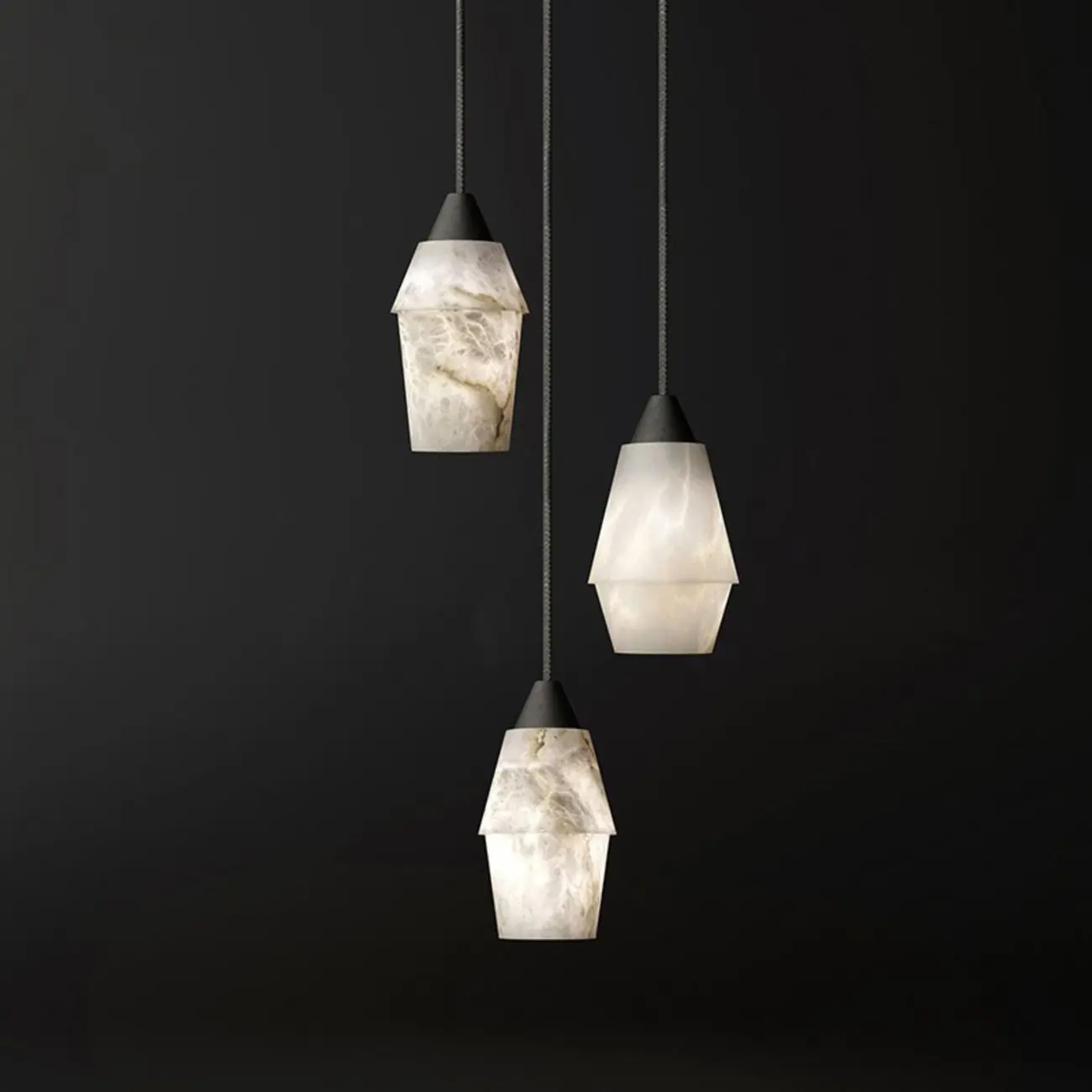 Art Deco Simple Conical Alabaster Rope Pendant Light