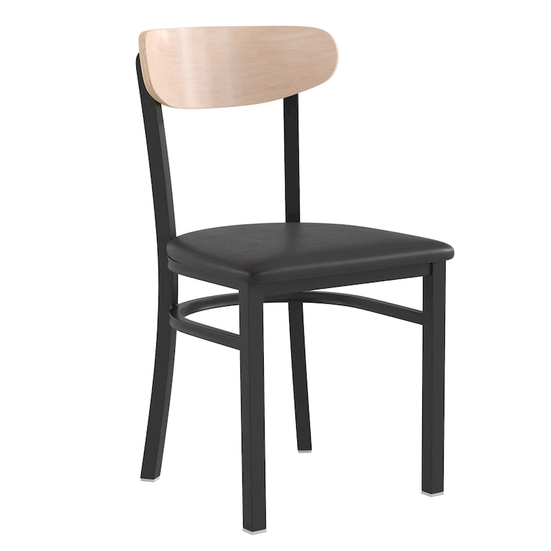 Commercial Metal Dining Chair with Wood Seat and Boomerang Back