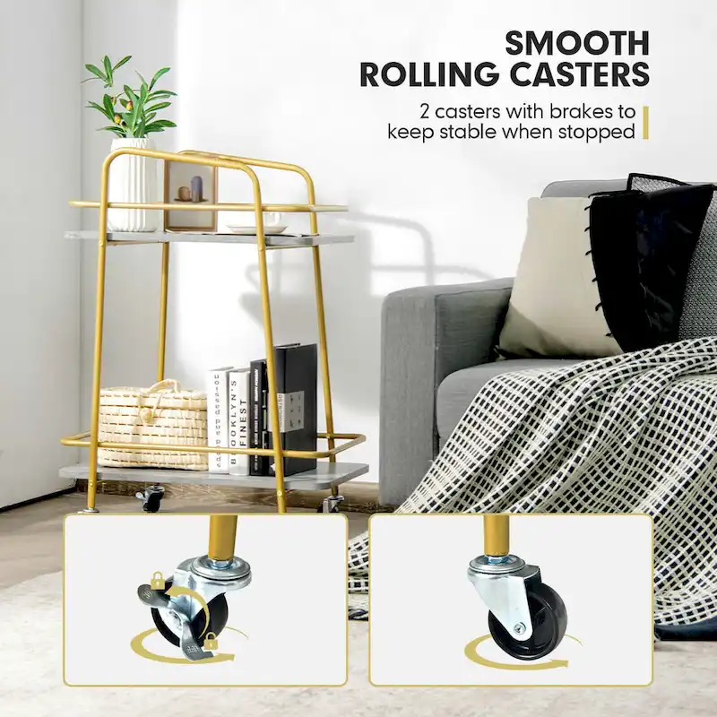 Gymax Gold Serving Cart Utility Trolley on Wheel Rolling Kitchen Rack