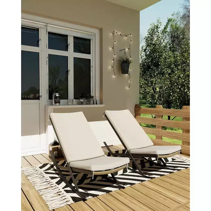 Acekool 2-Piece Rattan Rocking Chair Set - Outdoor Lounge Chairs with Cushions for Porch & Patio