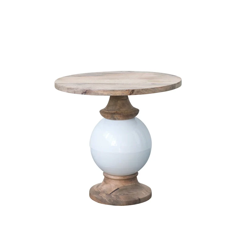 Round Mango Wood and Metal Side Table