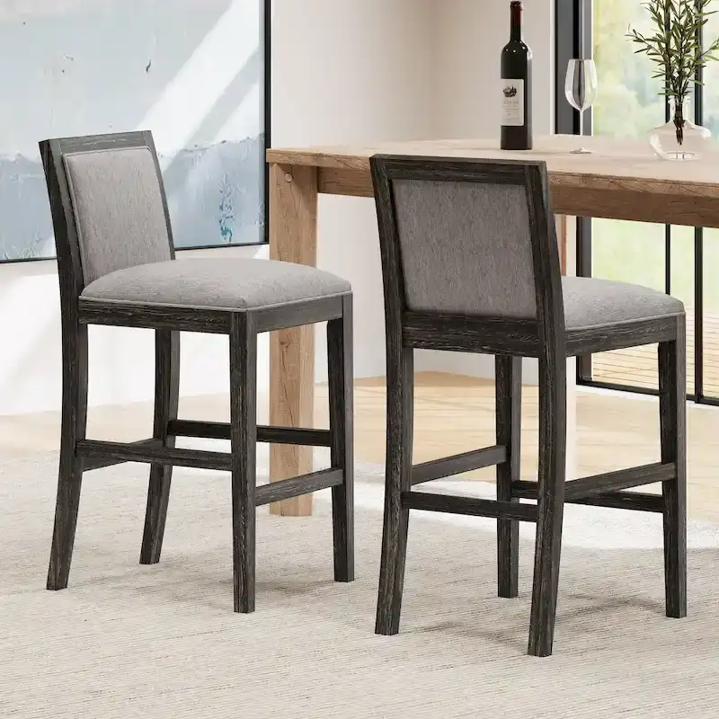 Wood + Beige / Grey + Beige / Black + Grey Armless Counter Stool, Cushioned Seat & Back, Set of 2