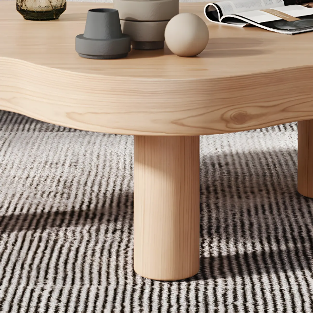 Natural Cloud-Shaped Pine Coffee Table with 3 Legs