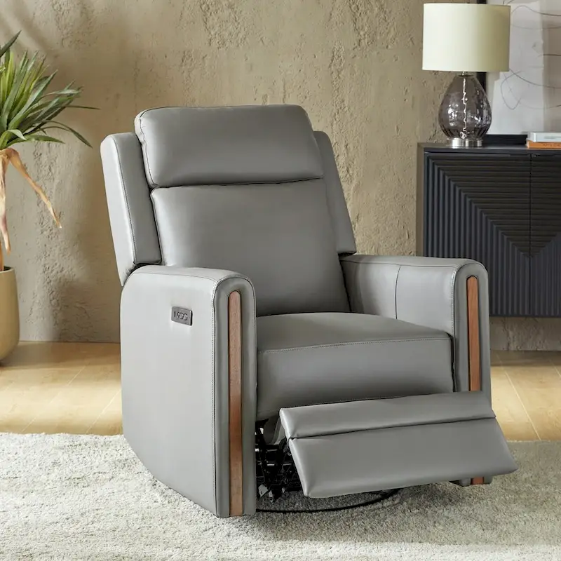 Jaime Modern Genuine Leather Rocking Swivel Power Recliner with Adjustable Headrest and Footrest by HULALA HOME