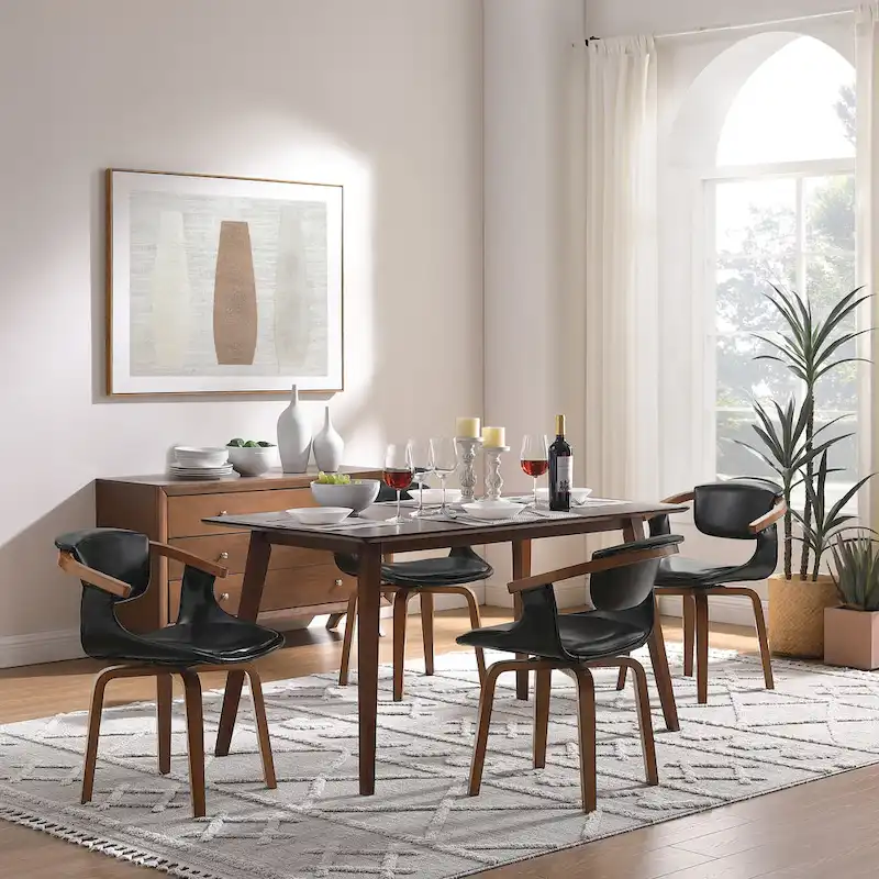 Art Leon Set of 4 Wood and Faux Leather Swivel Chairs