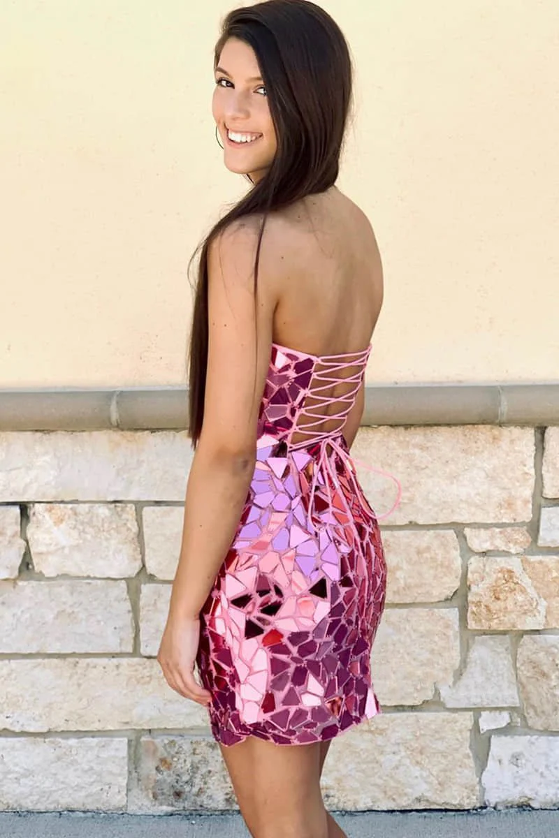 Bodycon Strapless Pink Mini Party Dresses with Beading
