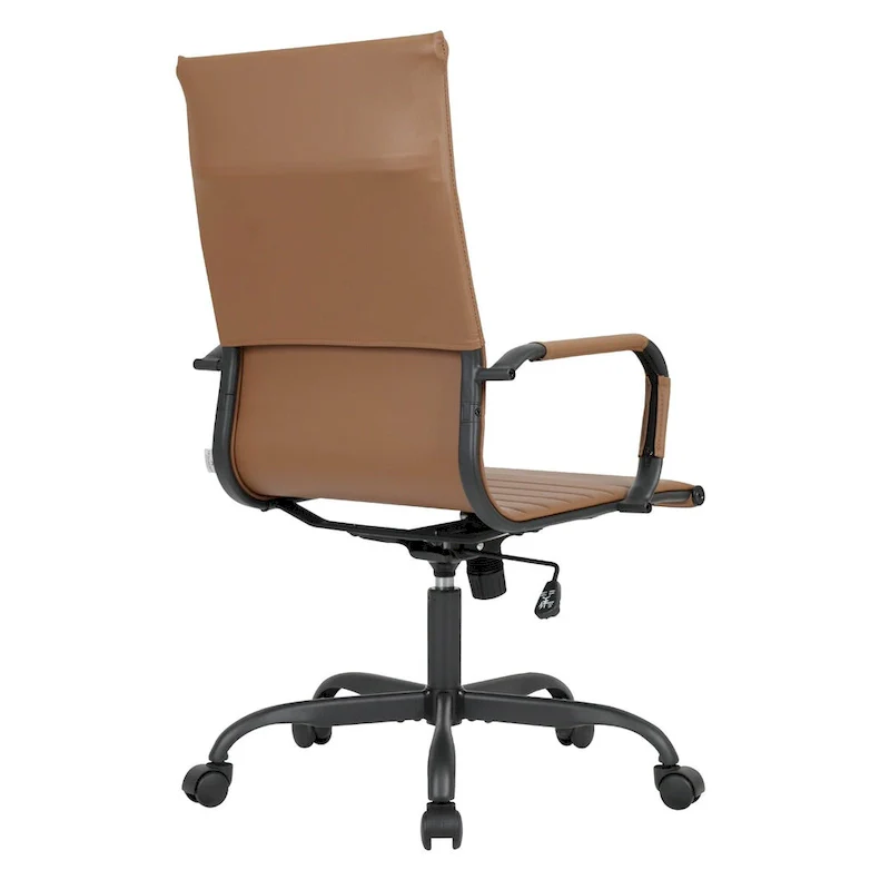 Ribbed Leather Adjustable High-Back Office Swivel Chair in Black Metal Frame