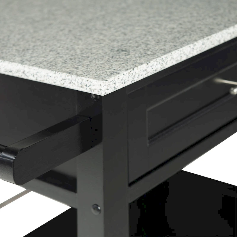 Bigelow Black Wood/ Granite Top Kitchen Cart
