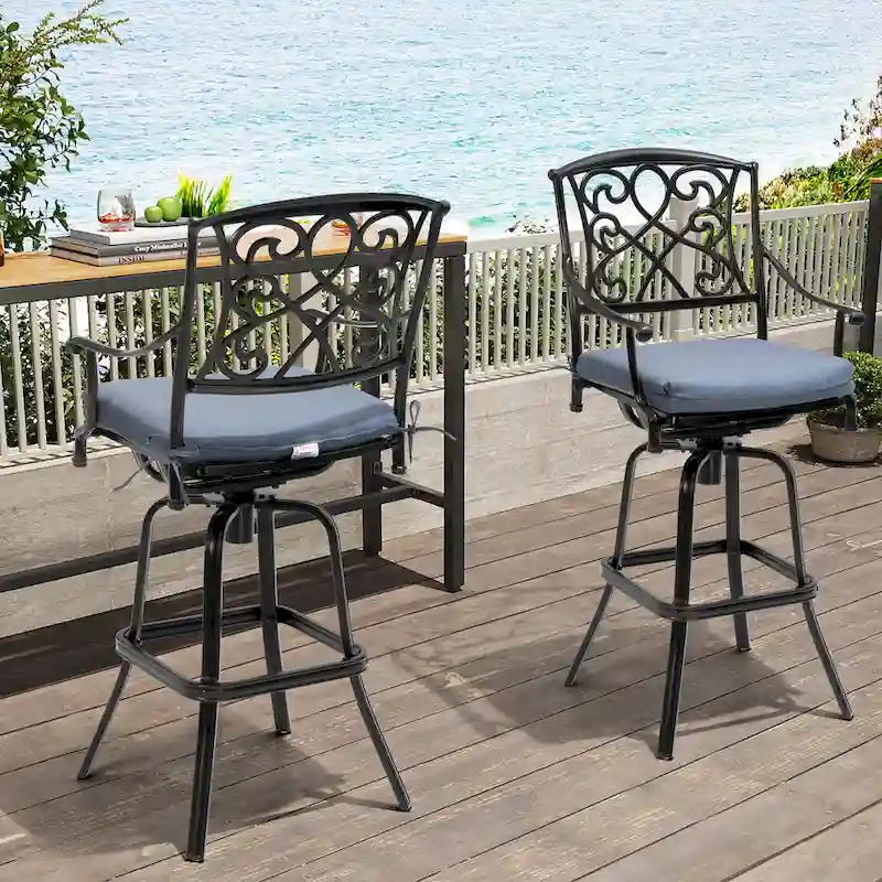 Pellebant Patio Aluminum Swivel Bar Stool with Sunbrella Cushion