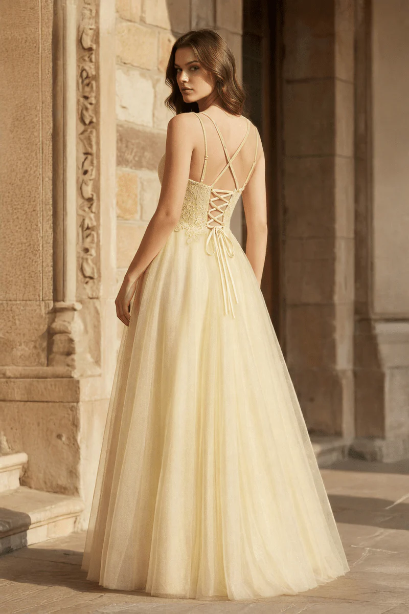 Navy Blue A-line Floor Length Glitter Tulle Prom Dress