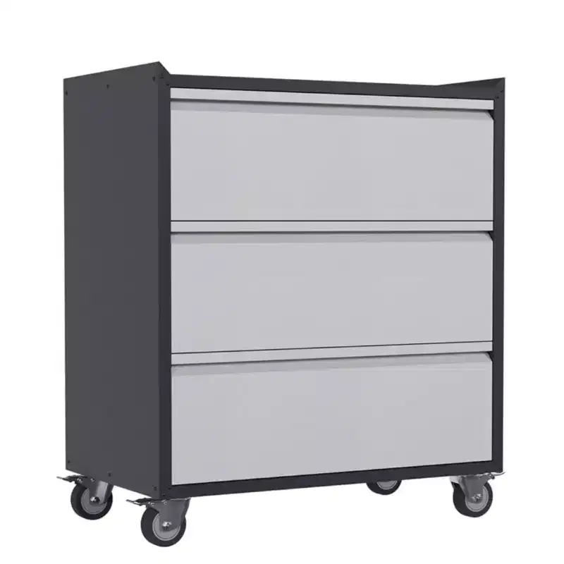 Garvee Rolling Tool Box, 3 Drawers Metal Storage Box for Garage, Warehouse, Black/Gray