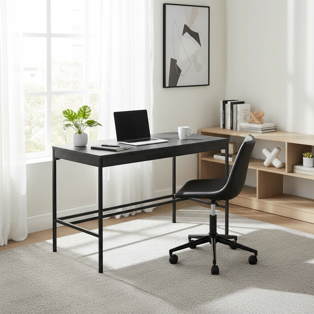 Black Faux Leather Swivel Desk Chair with Bucket Seat