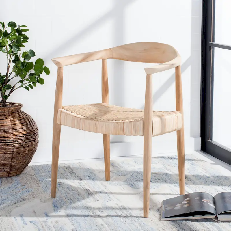 Mid-Century Rope Rattan Accent Chair - 24.8W x 18.9D x 30.7H