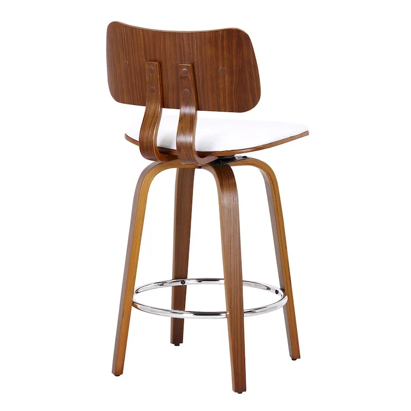 Mid-Century Fabric and Wood 26  Counter Stool with Swivel