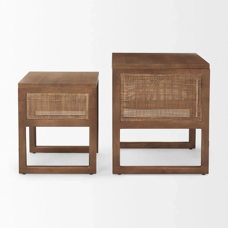 Grier Solid Wood With Cane Accents Square Nesting Accent Tables (Set of 2) - 20L x 20W x 23H
