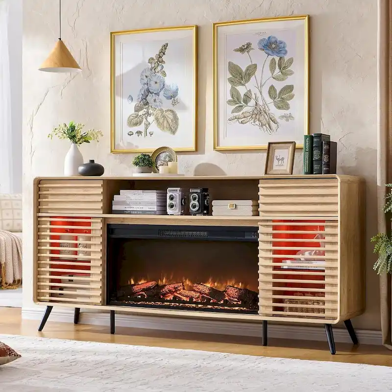 Mid Century Modern Fireplace TV Stand, Entertainment Center