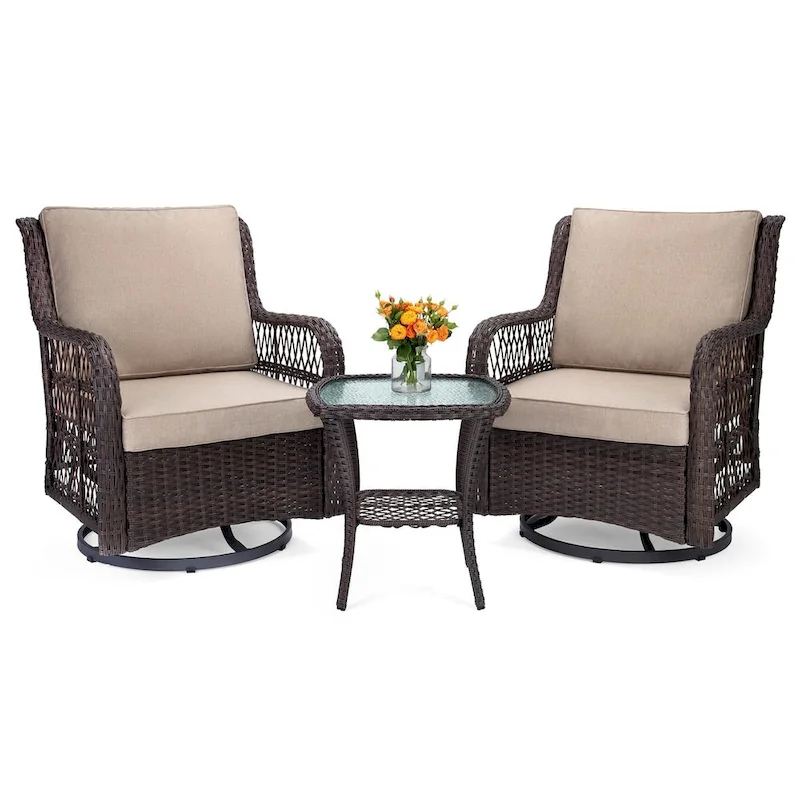3 Pieces Rocking Wicker Bistro Set
