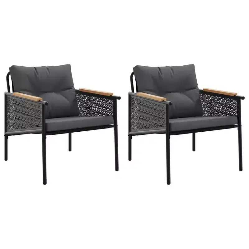 vidaXL Patio Chairs with Cushions Outdoor Garden Furniture Black Steel