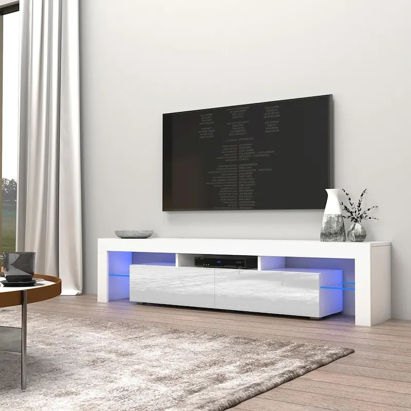 White 79-Inch TV Stand with LED Lights